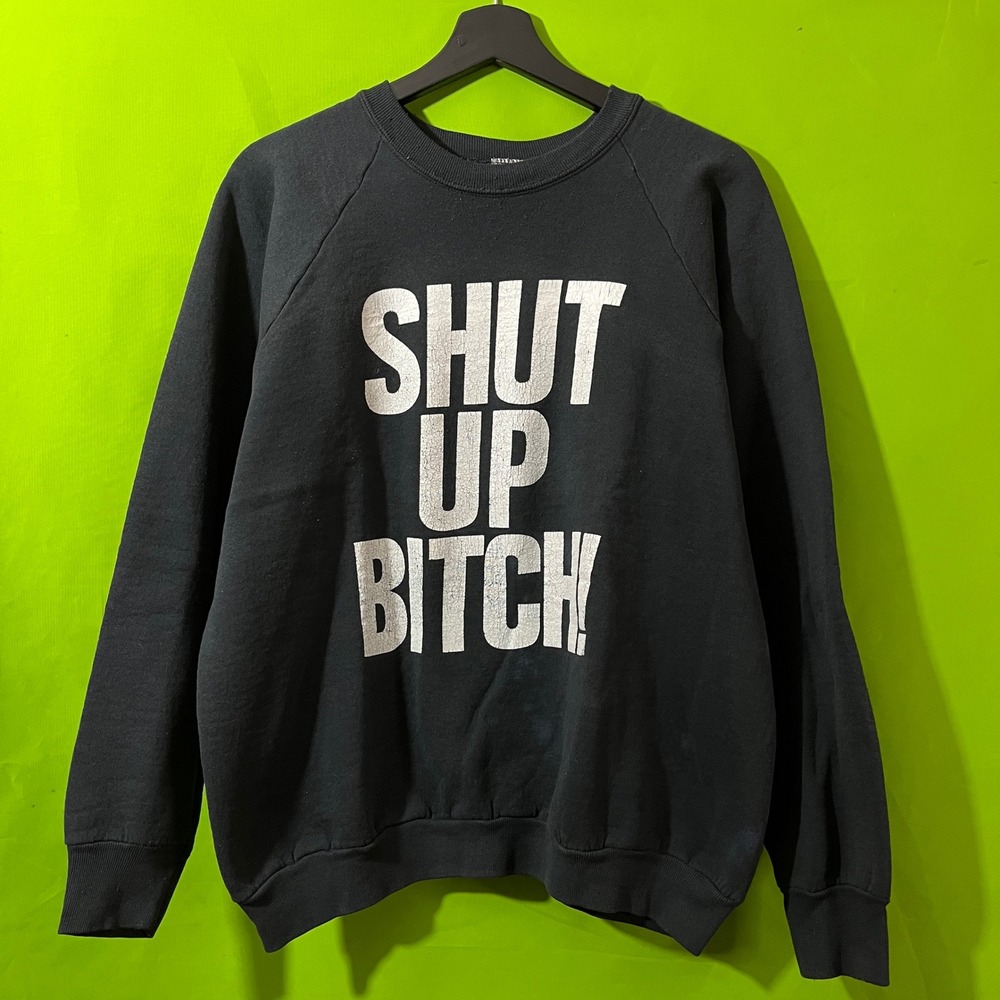90s Vintage Shut Up B Graphic Sweatshirt Black Raglan Crewneck XL